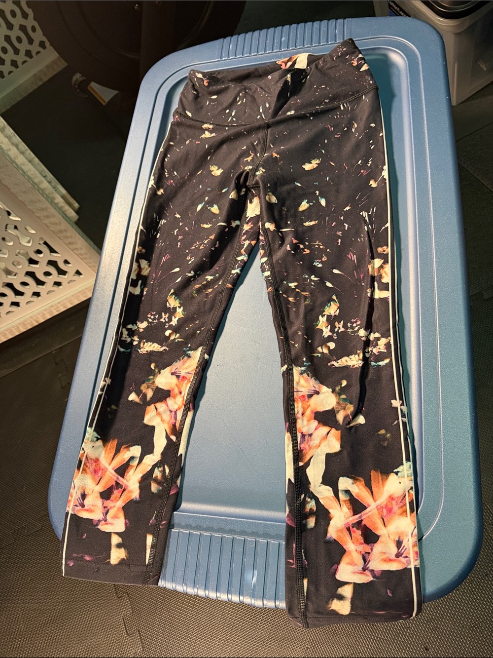Fila Black Floral Active Leggings with Pastel Accents